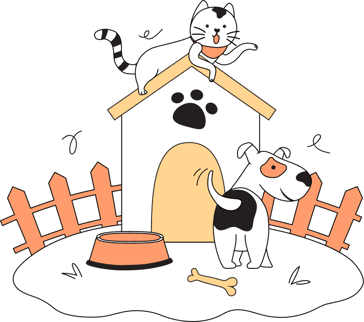 dog and cat house caricature