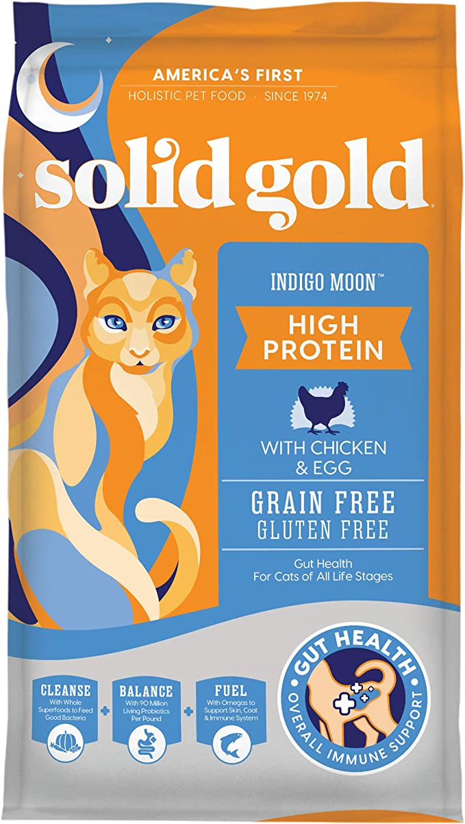 Solid Gold Indigo Moon Grain Free & Gluten Free High Protein Holistic Dry Cat Food for All Life Stages