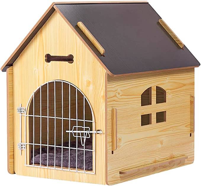 DREAMSOULE Wooden Pet House with Roof for Dogs Indoor Use