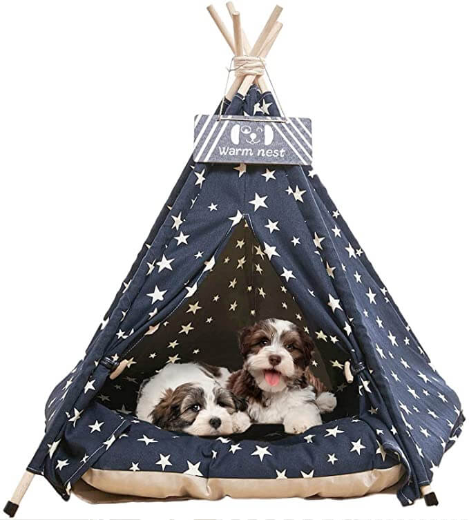 NUKied Portable Indoor Dog Teepee Bed with Thick Cushion