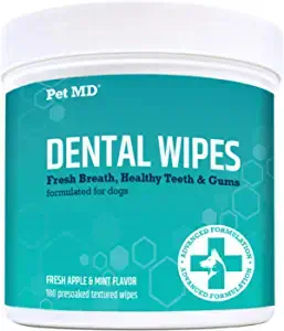 Pet MD Dog Breath Freshener Dental Wipes for Dogs