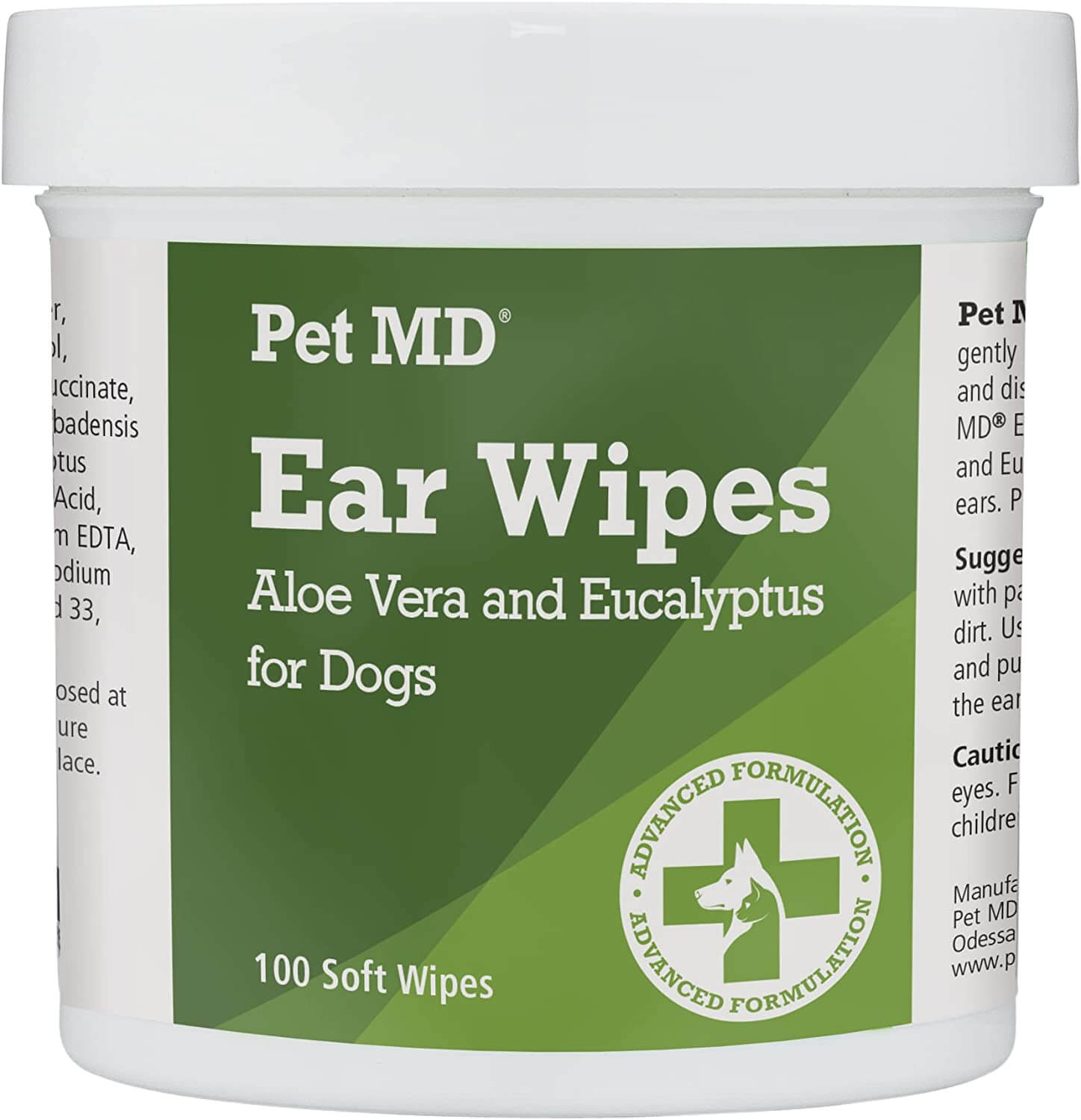 Pet MD Dog Ear Cleaner Wipes to Stop Ear Itching and Infections with Aloe and Eucalyptus