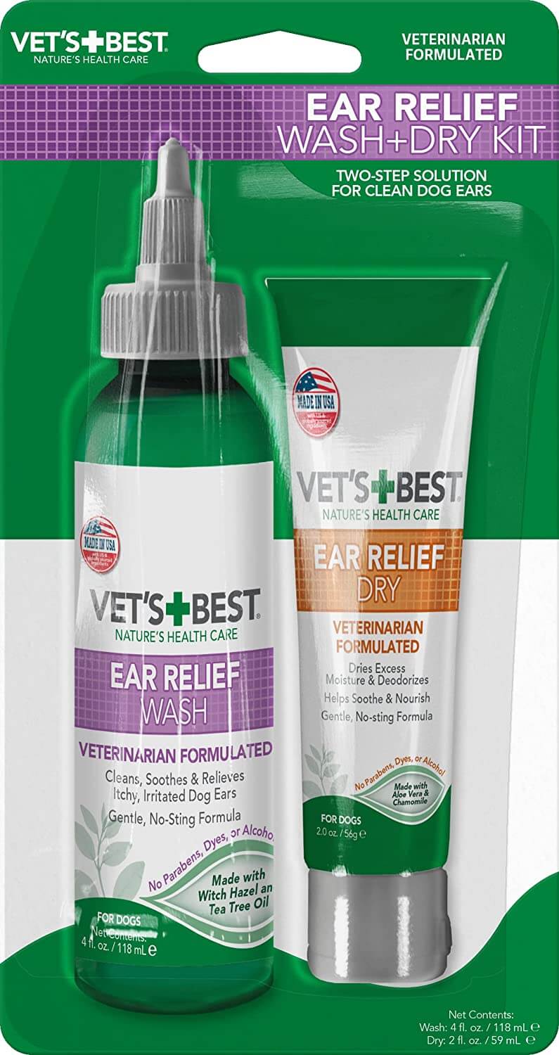 Vet’s Best Dog Ear Cleaner Kit Alcohol-Free Wash & Dry Treatment