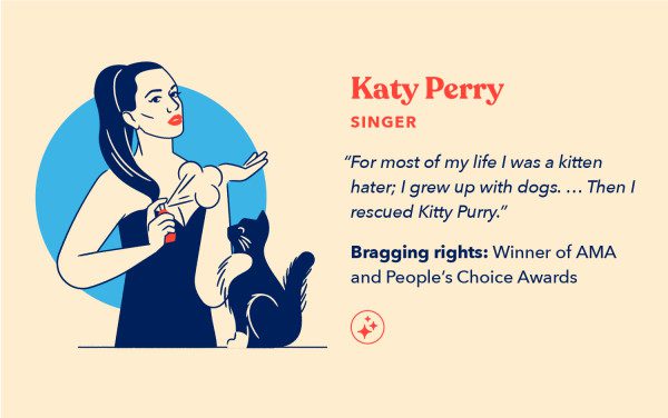 a cat lady illustration of Katy Perry spraying her perfume inspired by her cat Kitty Purry